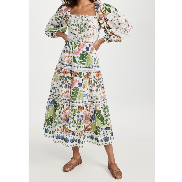 FARM Rio Summer Garden Embroidered Midi | Sz M - Picture 3 of 9